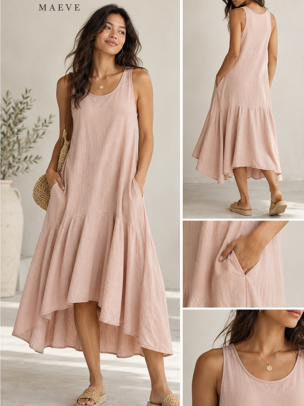 Maeve Anthropologie Cotton Linen Blend Drop Waist Midi Dress – Size Medium